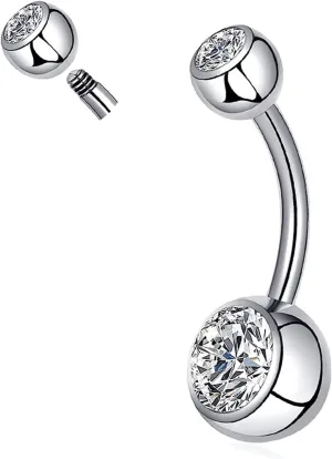 Belly Button Ring for Women Men 14G 10mm 12mm Titanium Round Rhinestones Navel Barbell Stud Body Piercing Jewelry
