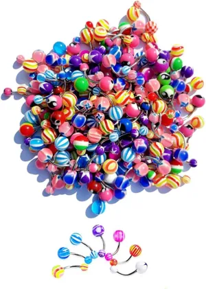 Belly Button Rings, 100PCS Women Belly Piercing, Stainless Steel Navel Piercing Jewelry, Body Piercing Navel Rings for Women
