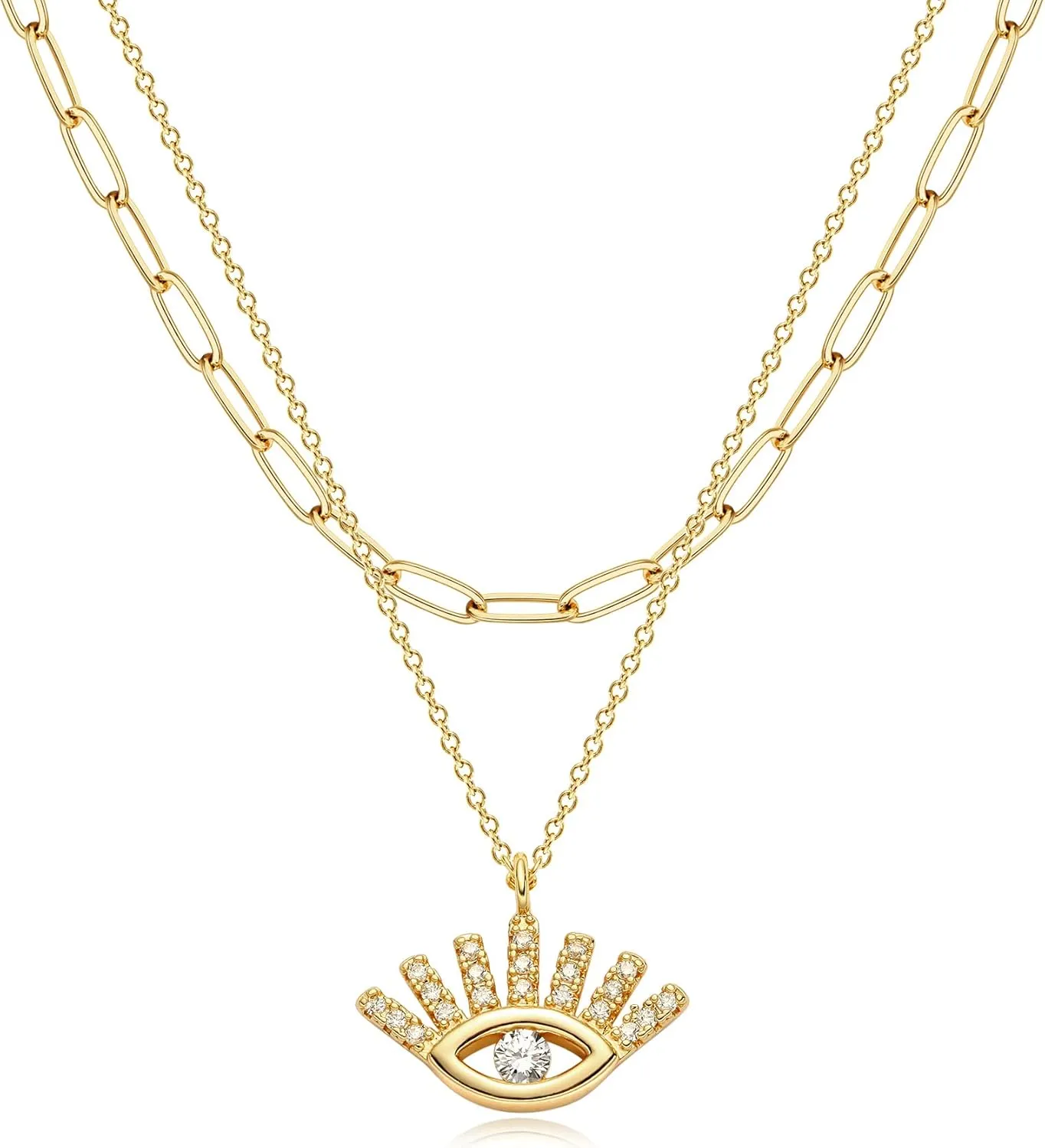 BENEIGE Gold Necklace for Women 14K Gold Plated Evil Eye Necklace Trendy Gold Pendant Necklace Jewelry For Women