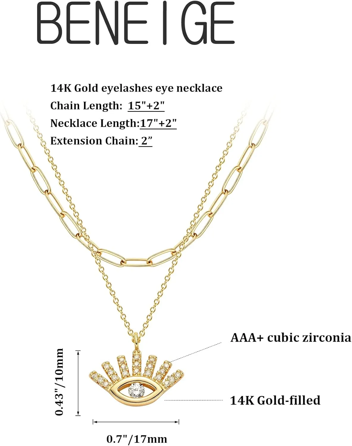 BENEIGE Gold Necklace for Women 14K Gold Plated Evil Eye Necklace Trendy Gold Pendant Necklace Jewelry For Women