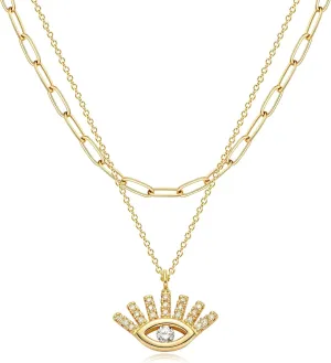 BENEIGE Gold Necklace for Women 14K Gold Plated Evil Eye Necklace Trendy Gold Pendant Necklace Jewelry For Women
