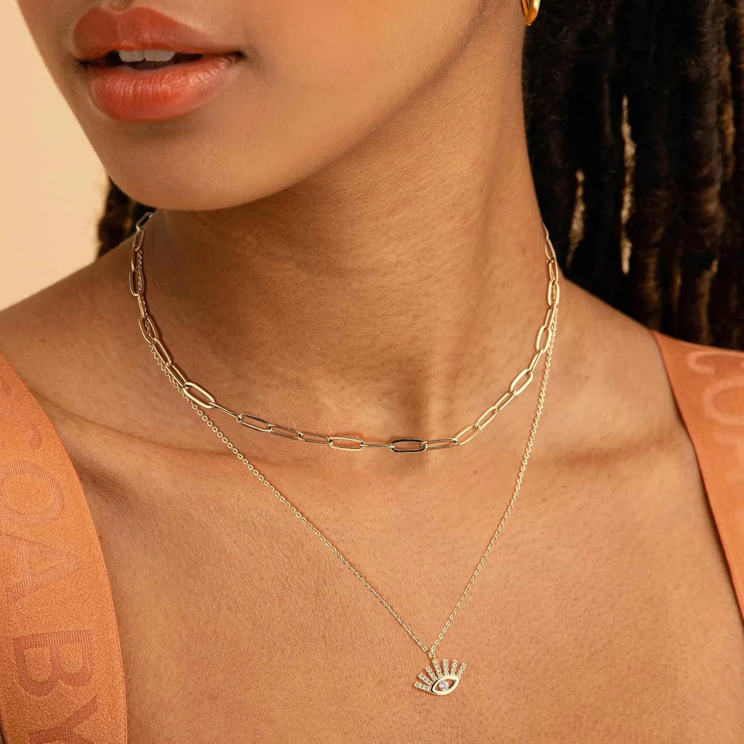 BENEIGE Gold Necklace for Women 14K Gold Plated Evil Eye Necklace Trendy Gold Pendant Necklace Jewelry For Women
