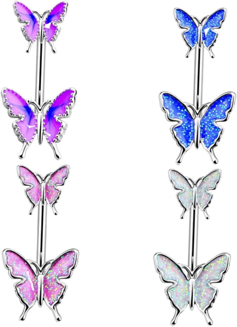 BESPORTBLE 4Pcs Butterfly Belly Button Rings Navel Jewelry for Women Chic Body Piercing Bars and Unique Present for Birthdays and Special Occasions