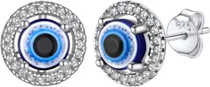 Bestyle Cute Evil Eye Jewelry - Sterling Silver Necklace, Stud Earrings, Open Rings for Women - Greek Protection Lucky Amulet Gift