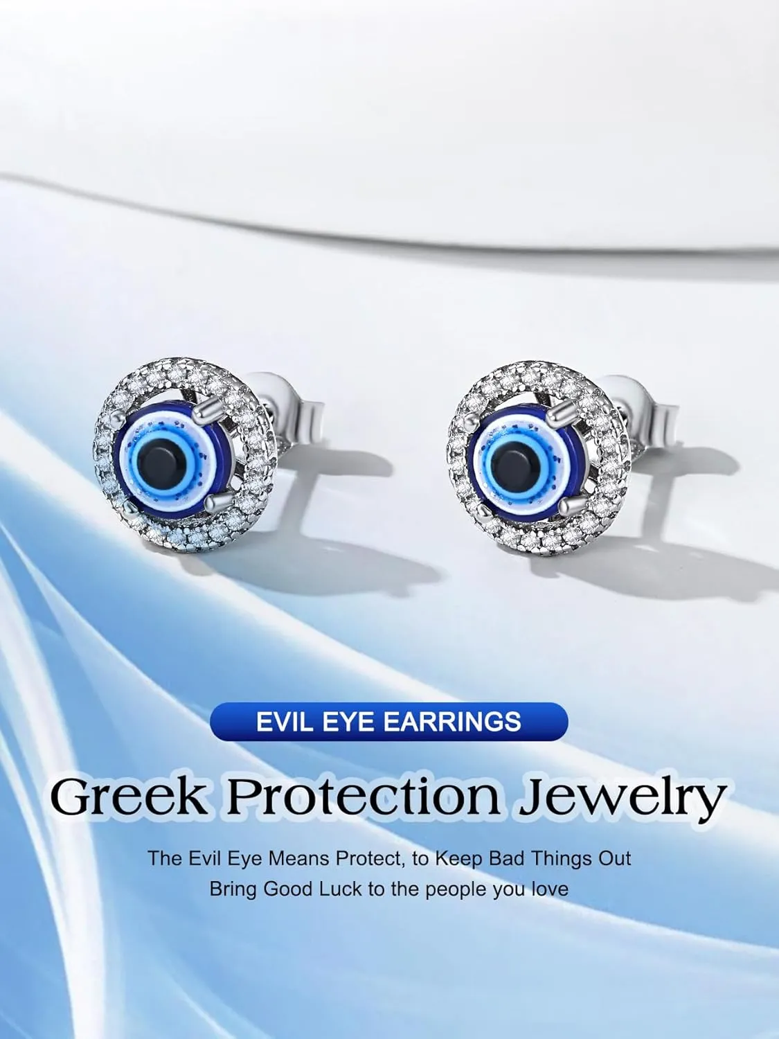 Bestyle Cute Evil Eye Jewelry - Sterling Silver Necklace, Stud Earrings, Open Rings for Women - Greek Protection Lucky Amulet Gift