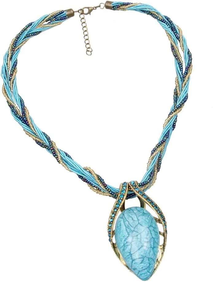 BG&WLing Retro Vintage Bohemian Collar Necklace for Women Boho Teardrop Turquoise Rhinestone Pendant Collars Fashion Jewelry Gifts Mom Grandmother Aunt
