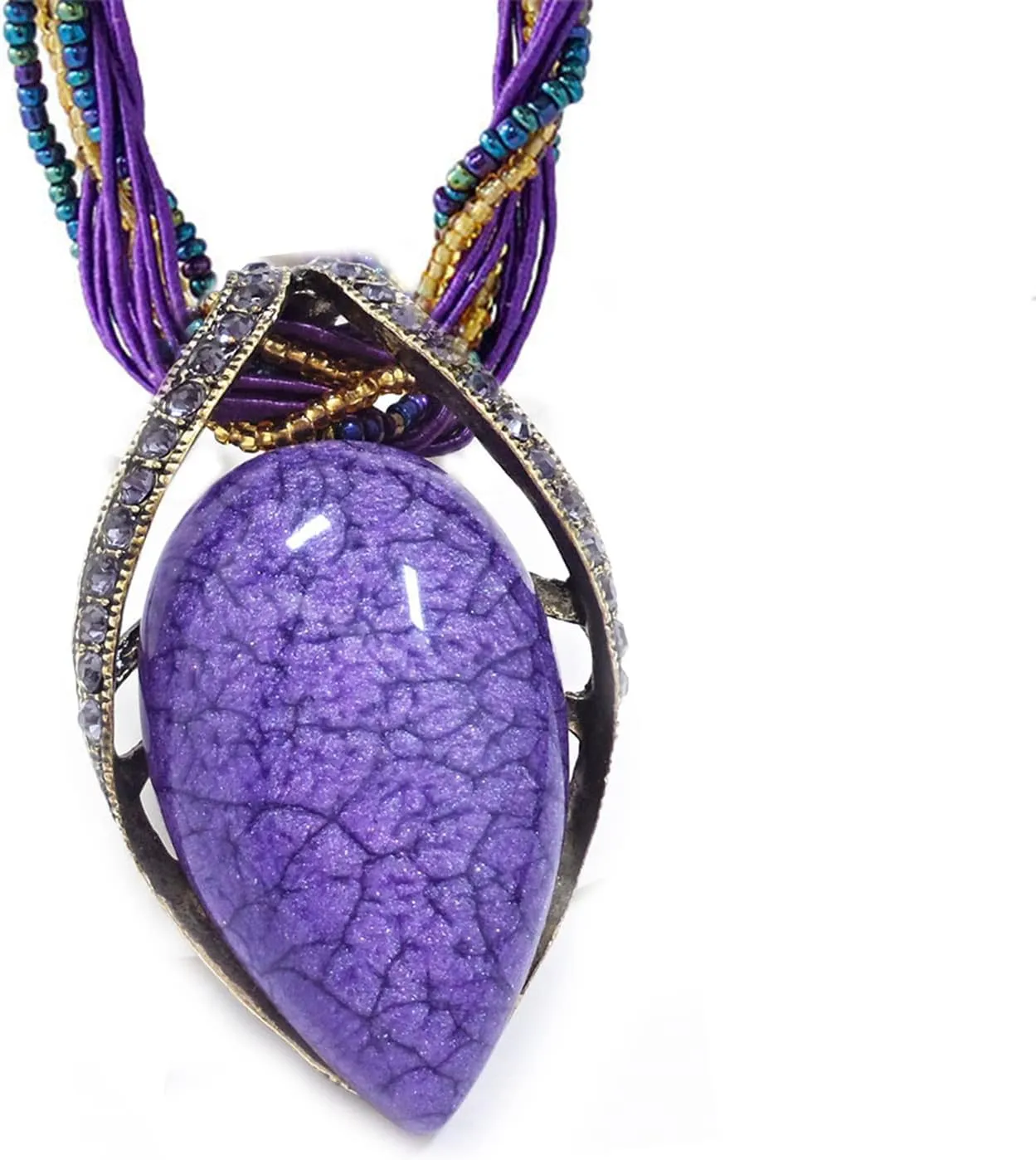 BG&WLing Retro Vintage Bohemian Collar Necklace for Women Boho Teardrop Turquoise Rhinestone Pendant Collars Fashion Jewelry Gifts Mom Grandmother Aunt