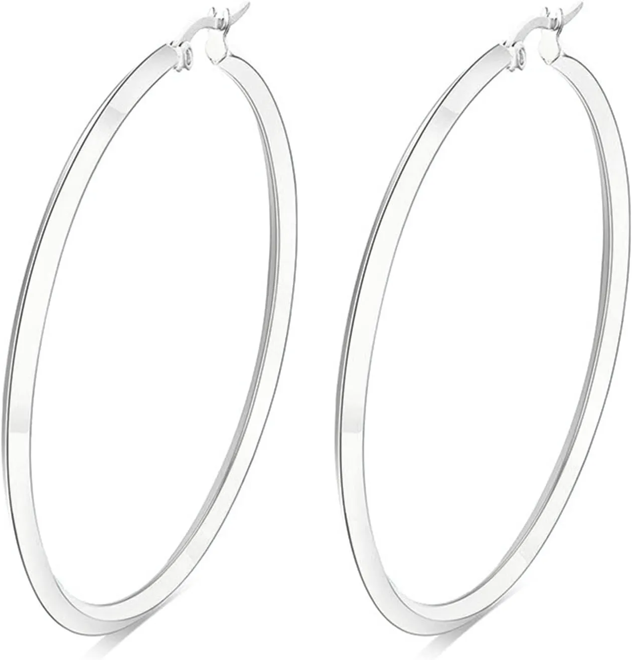 Big Hoop Earrings for Women 316L Stainless Steel Hypoallergenic Rounded Hoops Earrings Silver Plated 14K Gold Plated Earrings