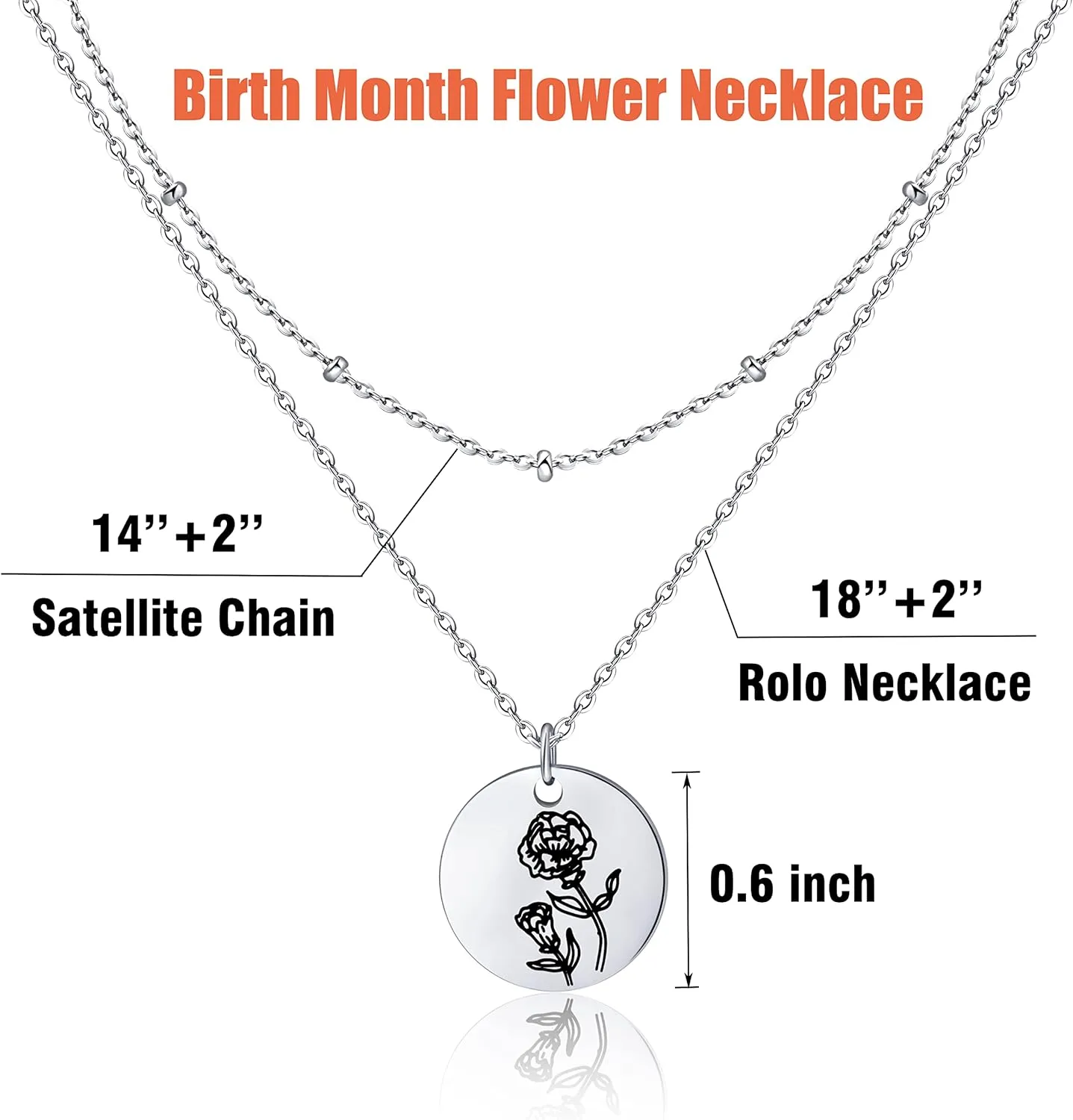 Birth Month Flower Pendant Necklace 18K Gold Plated Dainty Simple Month Birth Floral Disc Pendant Engrave Coin Necklace Minimalist Delicate Mom Daughter Gift for Her