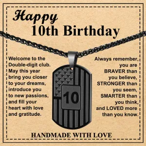 Birthday Gifts Necklace for Men Boys Kids 24 Inches Dog Tag Necklace American Flag Pendant Chain Number Necklaces 10th 13th 16th 18th 21st 30th 40th 50th 60th Birthday Jewelry Gifts