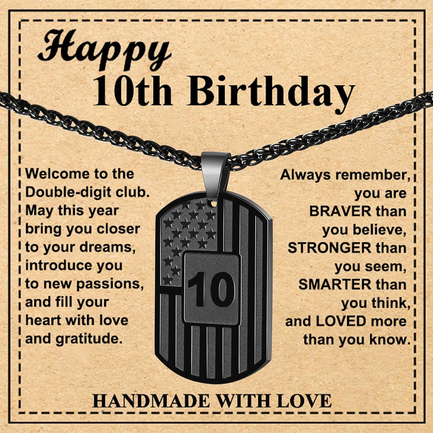 Birthday Gifts Necklace for Men Boys Kids 24 Inches Dog Tag Necklace American Flag Pendant Chain Number Necklaces 10th 13th 16th 18th 21st 30th 40th 50th 60th Birthday Jewelry Gifts