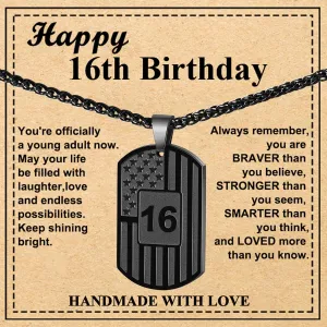 Birthday Gifts Necklace for Men Boys Kids 24 Inches Dog Tag Necklace American Flag Pendant Chain Number Necklaces 10th 13th 16th 18th 21st 30th 40th 50th 60th Birthday Jewelry Gifts
