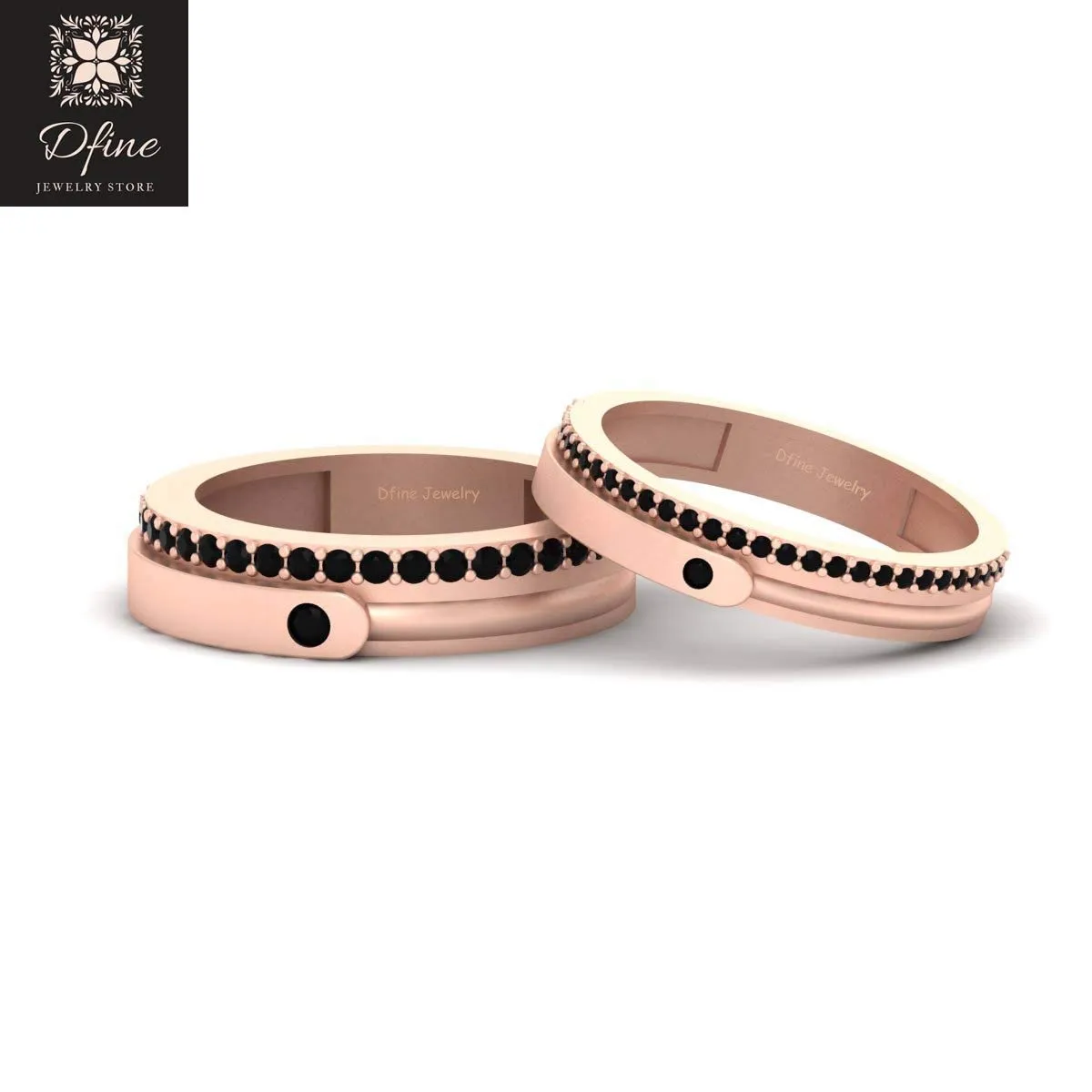 Black Diamond His and Her Promise Ring Matching Eternity Bands For Couple Solid 925 Silver