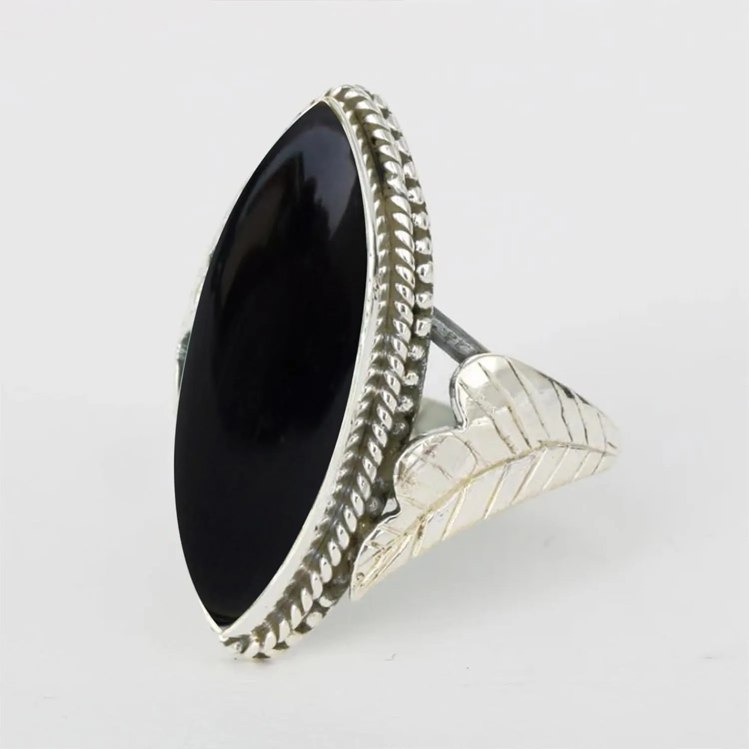 Black Onyx Ring, Large Black Onyx Ring 925 Silver Ring Statement Ring Boho Ring Gift Jewelry marquise Shapes Black Onyx Rings (8.5)