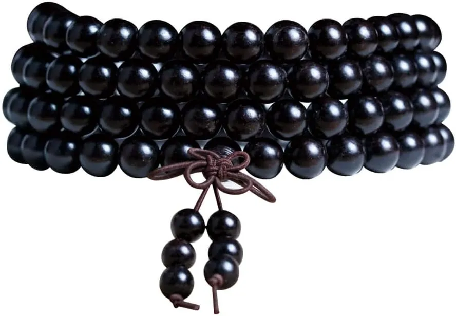 Black Sandalwood Buddha Bead Bracelet 108 Ebony Bracelet Wooden Buddhist Mala Beads Bracelet Necklace for Meditation Prayer,12mm