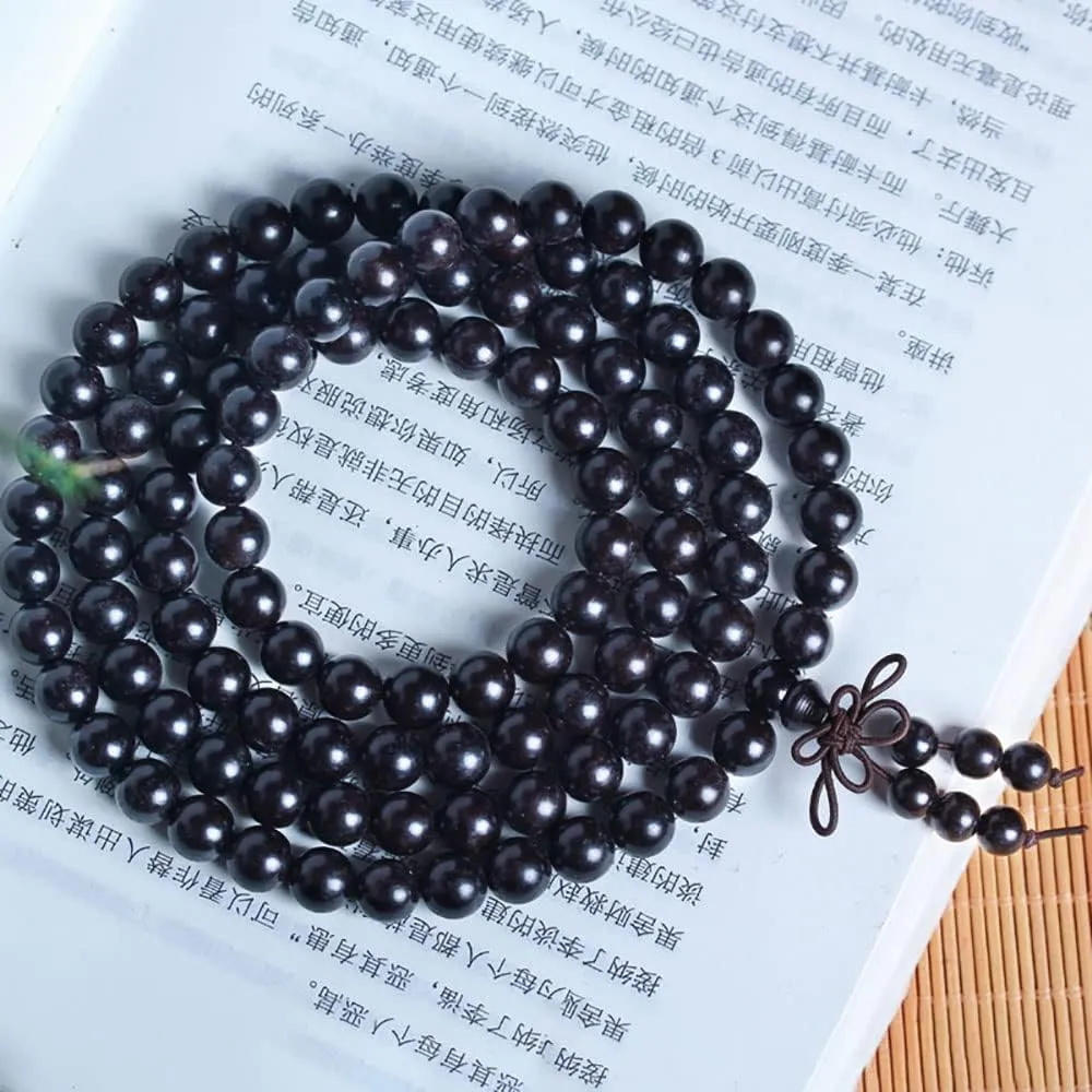 Black Sandalwood Buddha Bead Bracelet 108 Ebony Bracelet Wooden Buddhist Mala Beads Bracelet Necklace for Meditation Prayer,12mm