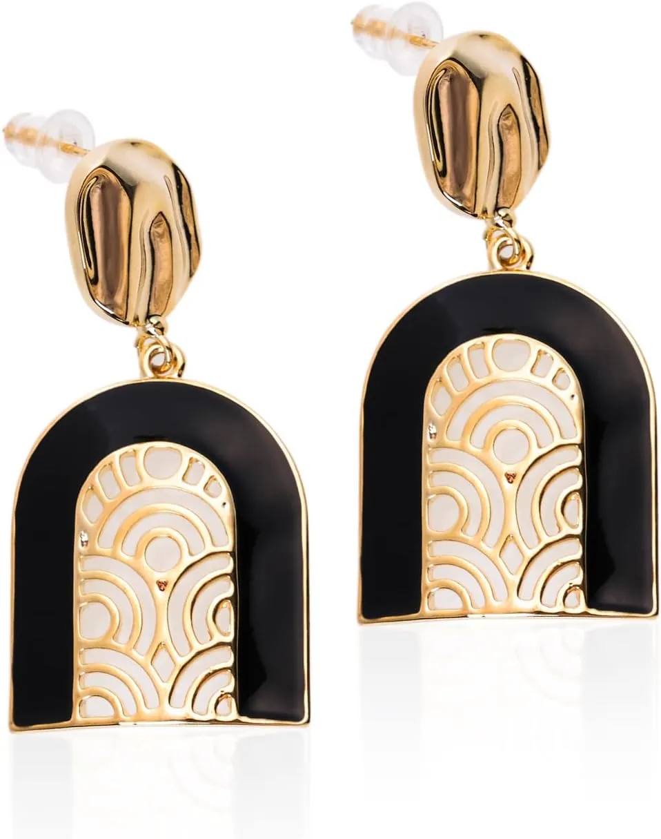 Black White Earrings for Women Sparkly Geometric Dangle Drop Statement Jewelry