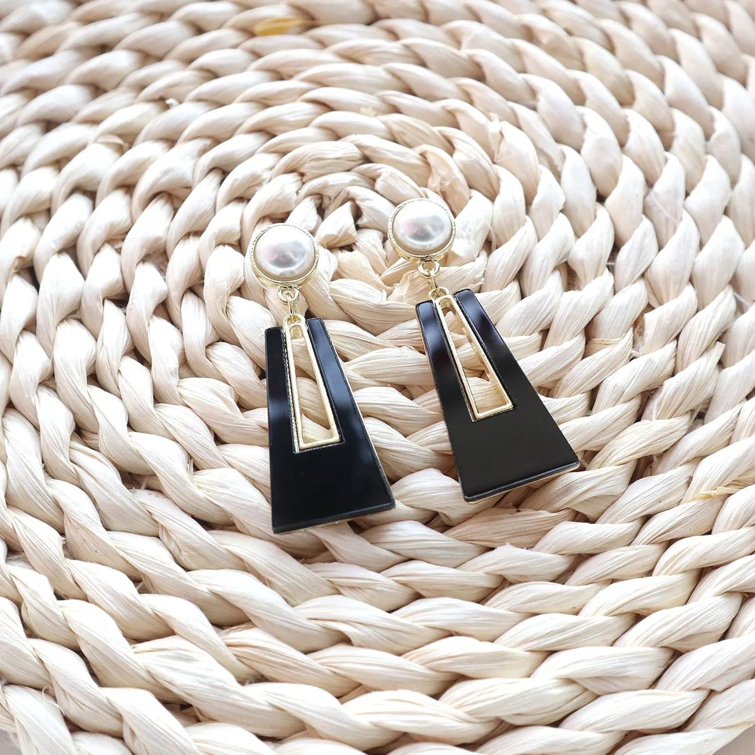 Black White Earrings for Women Sparkly Geometric Dangle Drop Statement Jewelry