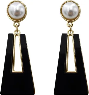 Black White Earrings for Women Sparkly Geometric Dangle Drop Statement Jewelry