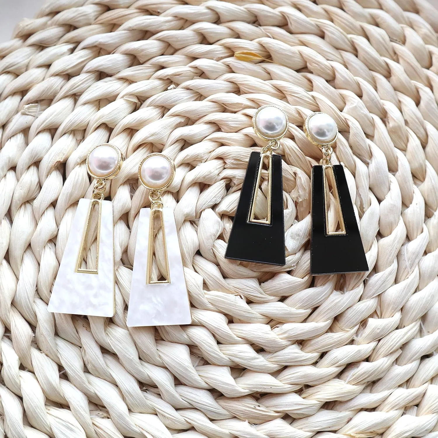 Black White Earrings for Women Sparkly Geometric Dangle Drop Statement Jewelry