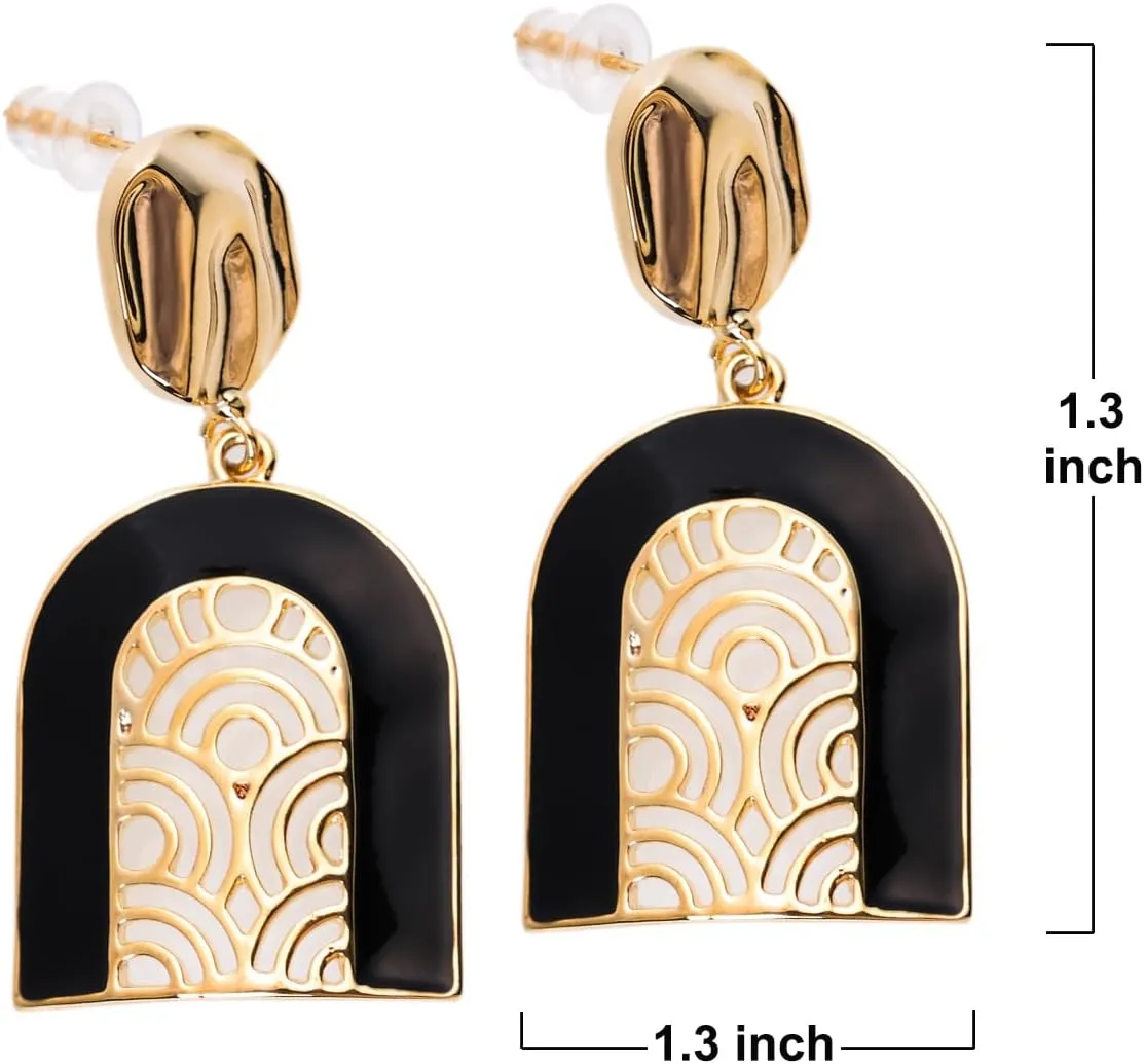 Black White Earrings for Women Sparkly Geometric Dangle Drop Statement Jewelry