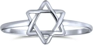 Bling Jewelry Minimalist Delicate Knuckle Thin 1MM Band Stackable Traditional Religious Magen Judaic Hanukkah Intertwined Star Of David Midi Ring For Women Teen Bat Mitzvah .925 Sterling Silver