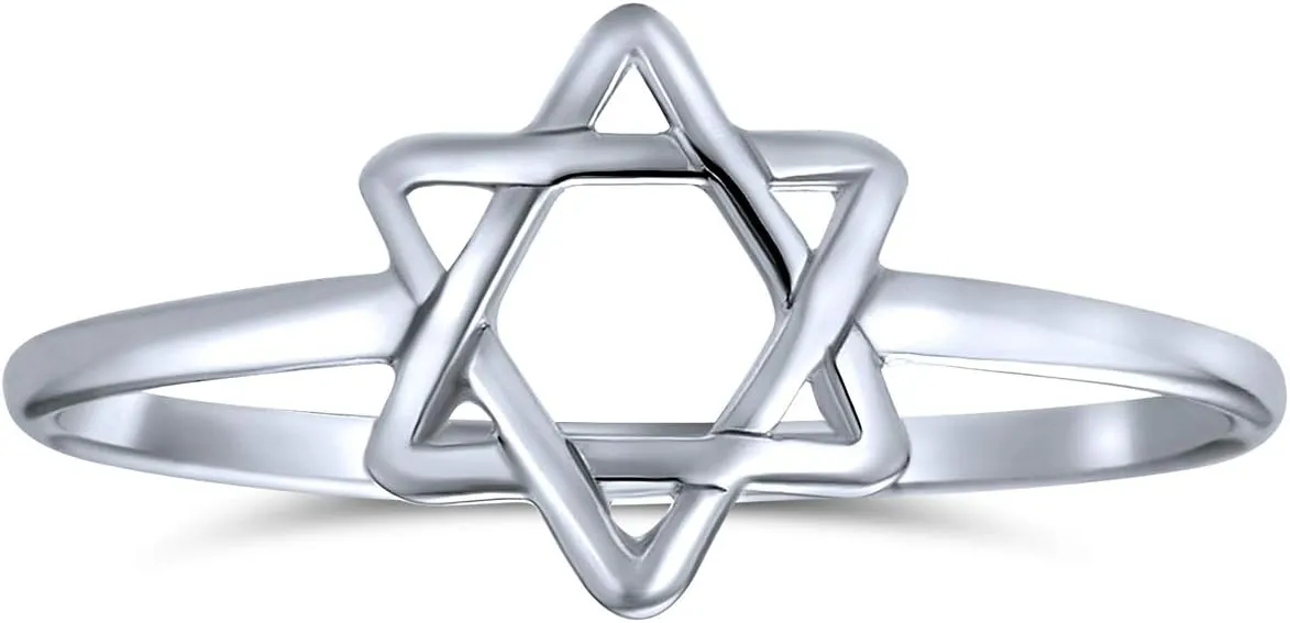 Bling Jewelry Minimalist Delicate Knuckle Thin 1MM Band Stackable Traditional Religious Magen Judaic Hanukkah Intertwined Star Of David Midi Ring For Women Teen Bat Mitzvah .925 Sterling Silver