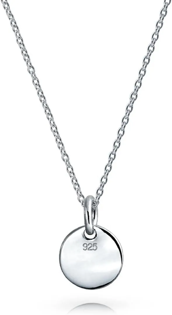 Bling Jewelry Tiny Minimalist ABC Round Disc Block Letter Alphabet A-Z Initial Pendant Necklace For Teen For Women .925 Sterling Silver