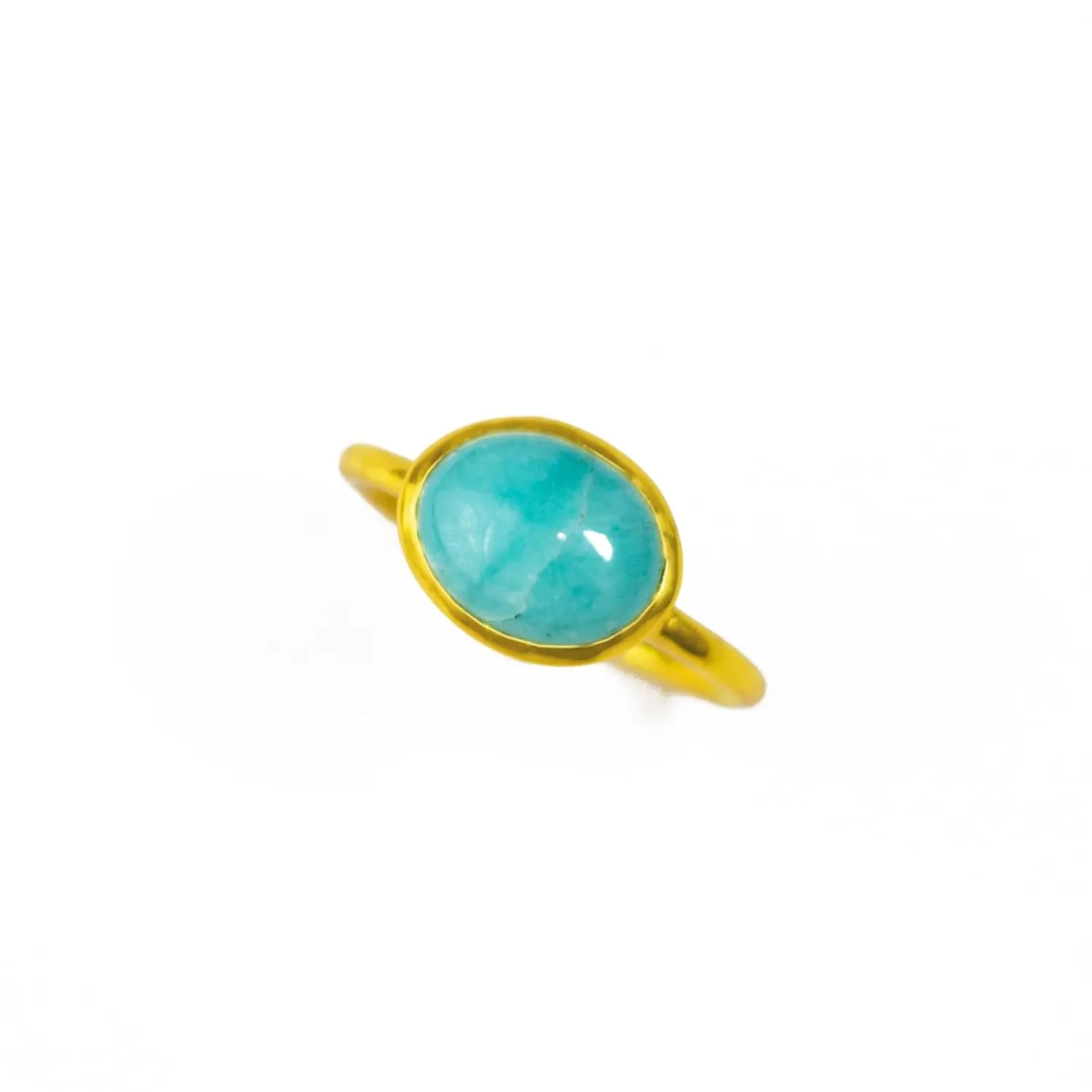 Blue Amazonite Oval Ring, Minimalist Solitaire Gemstone Ring, Dainty Gold Stacking Ring, Healing Gemstone Ring, Gift for Crystal Lover (Amazonite)