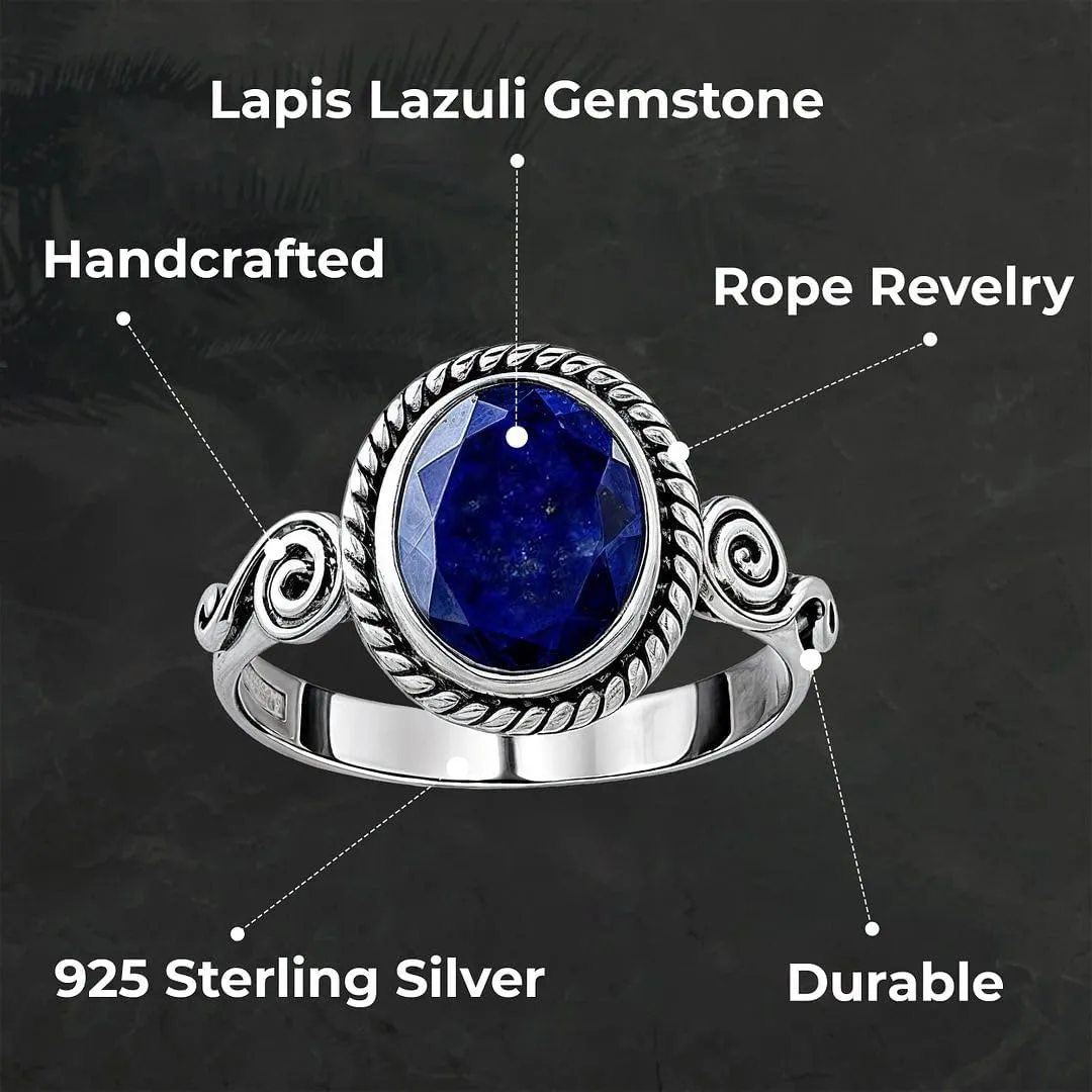 Blue Lapis Lazuli Ring - Birthstone Rings for Women in Stainless Steel - Statement Promise Gemstone Jewelry Birthday Gifts for Her