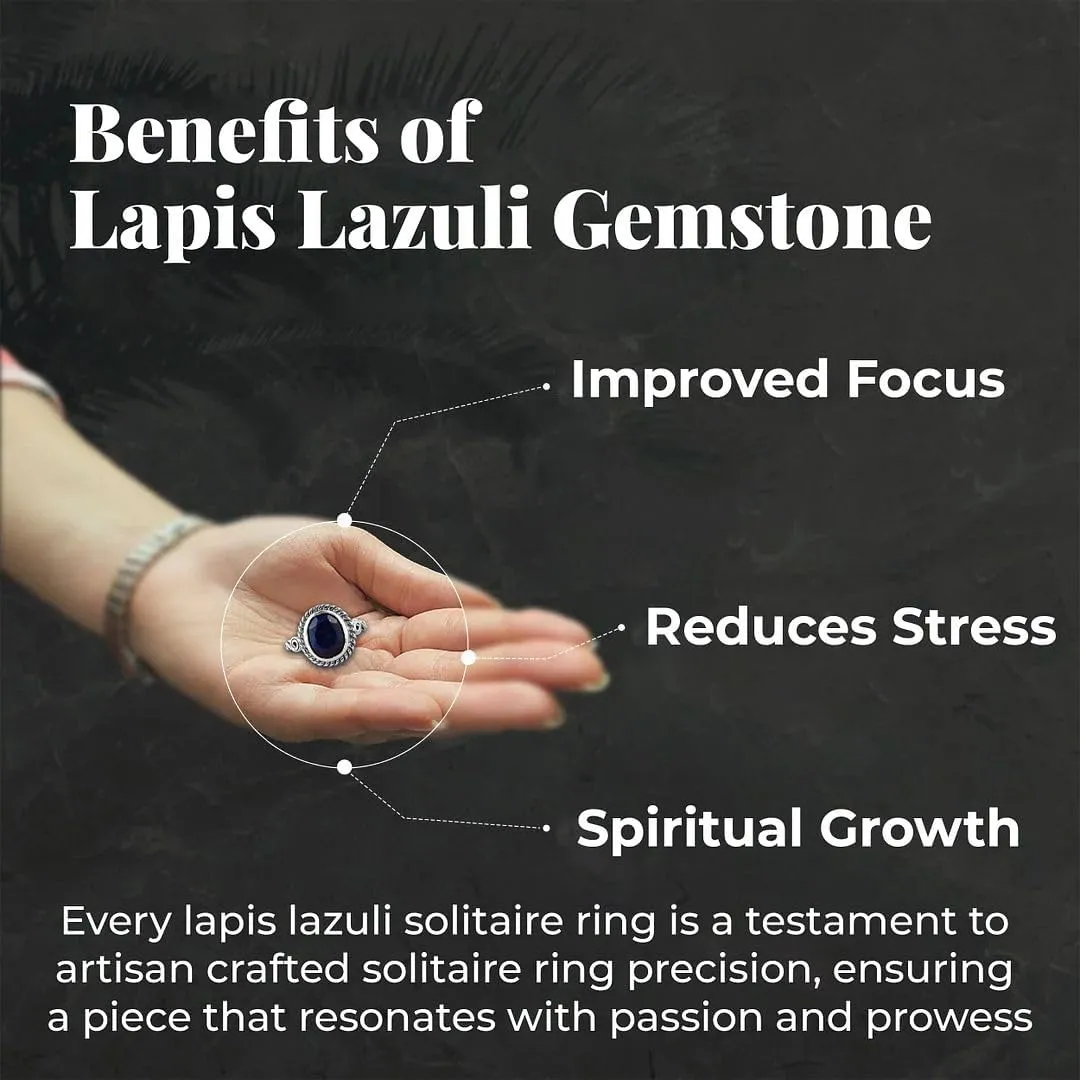 Blue Lapis Lazuli Ring - Birthstone Rings for Women in Stainless Steel - Statement Promise Gemstone Jewelry Birthday Gifts for Her
