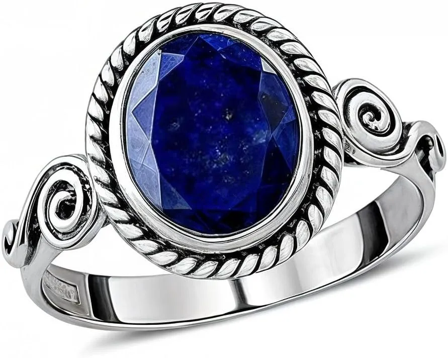 Blue Lapis Lazuli Ring - Birthstone Rings for Women in Stainless Steel - Statement Promise Gemstone Jewelry Birthday Gifts for Her