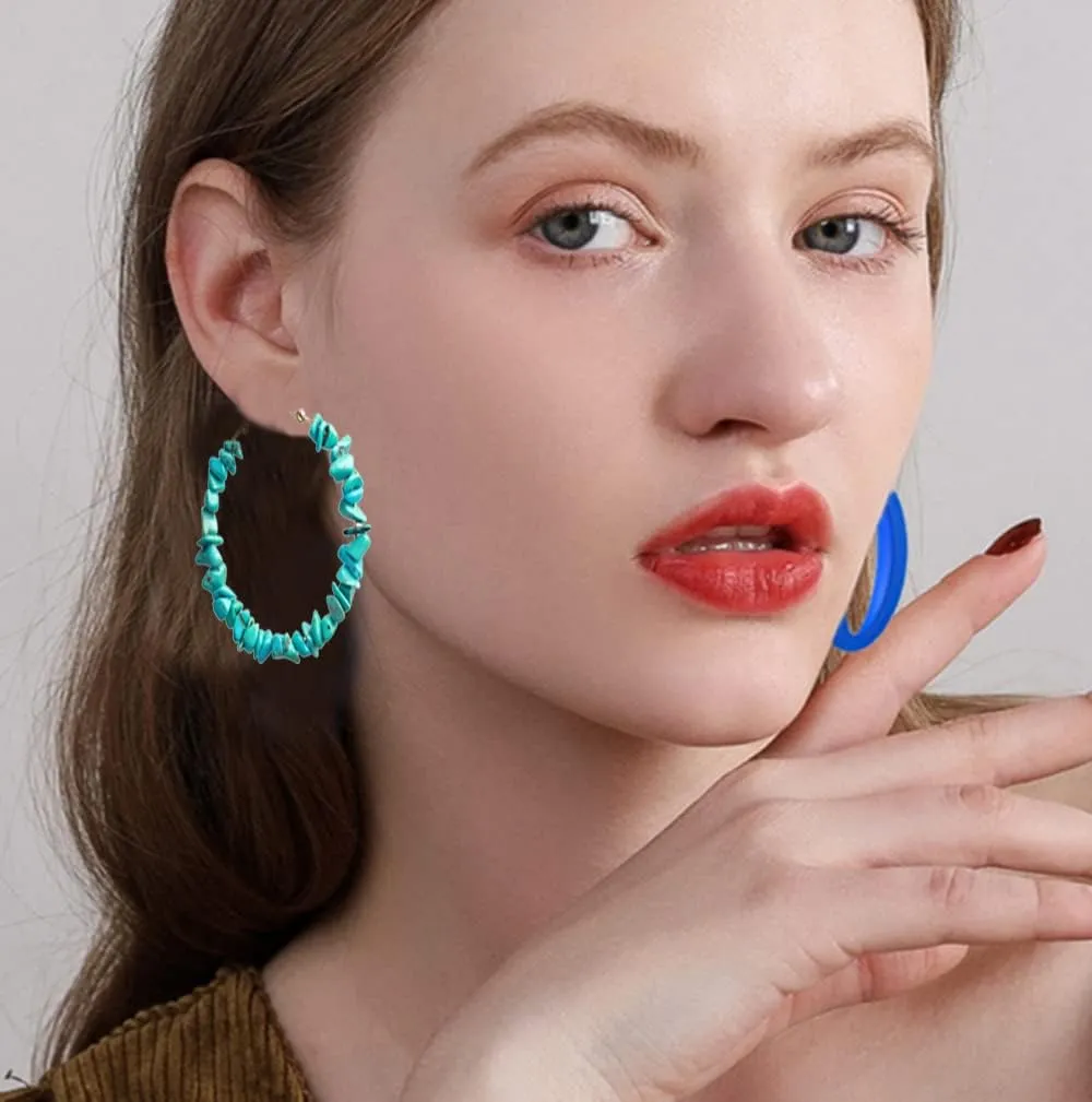 Blue Turquoise Hoop Earring for women Drop Dangle Hook Earrings Silver Bohemian Birthday Gifts