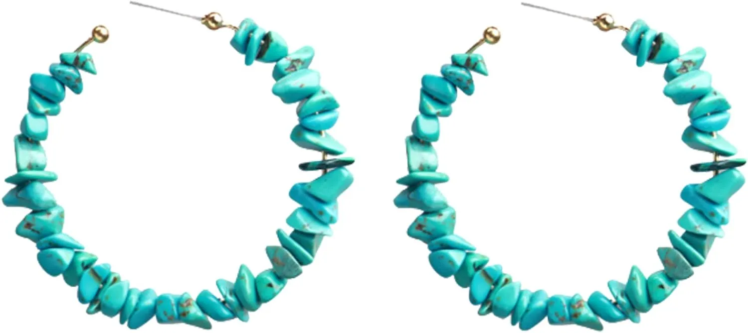 Blue Turquoise Hoop Earring for women Drop Dangle Hook Earrings Silver Bohemian Birthday Gifts