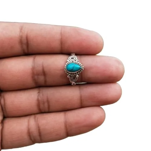 Blue Turquoise Ring, 925 Sterling Silver Ring, Wedding Rings, Bohemian Style, Handmade Statement Rings, Pear Gemstone, Vintage Silver Ring, Trending Ring, Gift For Her/Him
