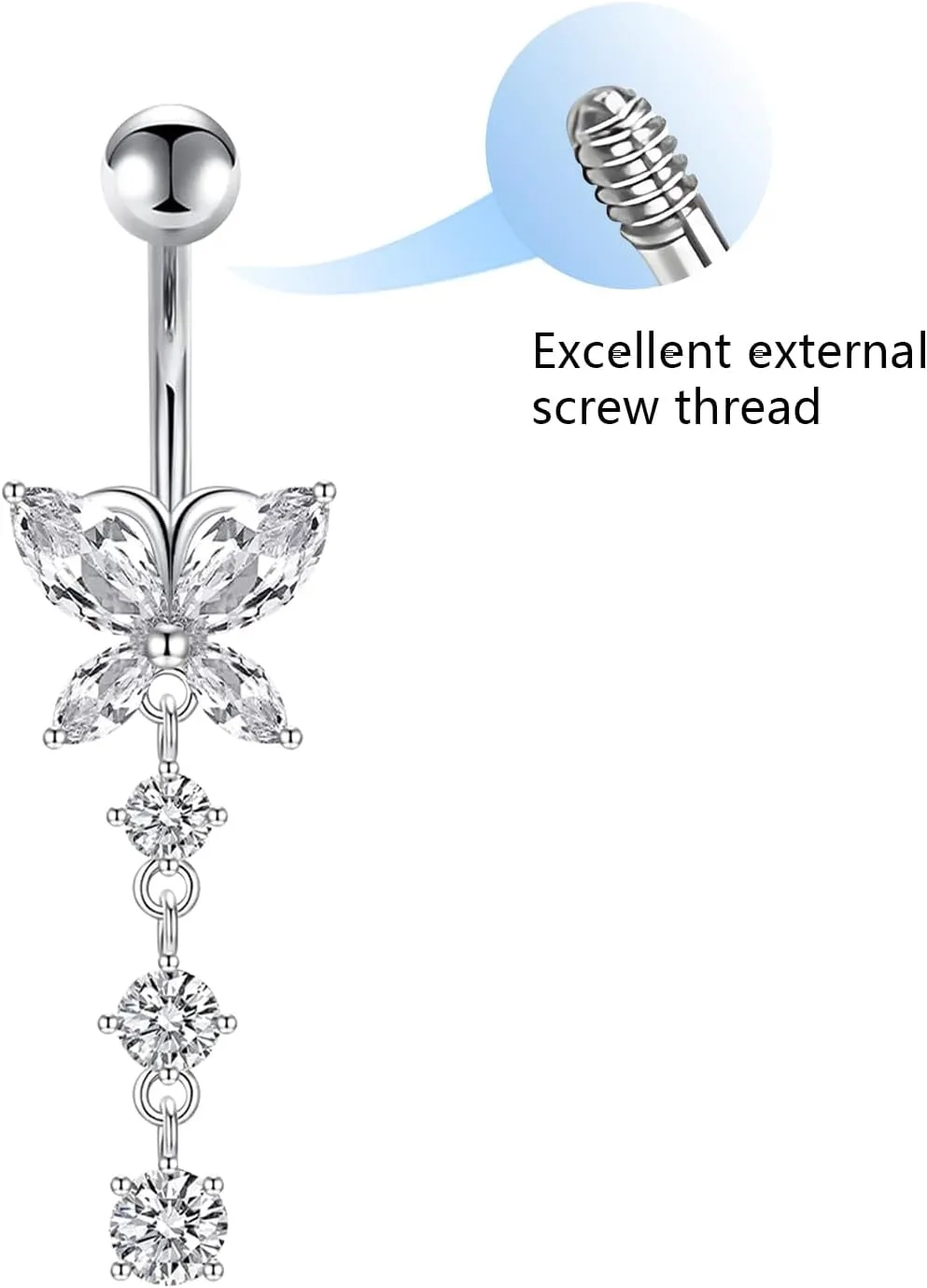 BLZ 14G Stainless Steel Belly Button Rings Dangle Navel Rings for Women 5pcs Belly Piercing CZ Inlaid