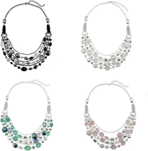 Bocar 4 PCS Multi Layer Chain Crystal Colored Glaze Statement Women Strand Necklace (NK-10061-1 set)