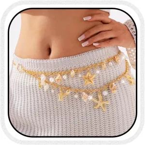 BODIY Gold Waist Chain Starfish Belly Chain Seashell Bikini Chain Summer Beach Waist Accessories for Women