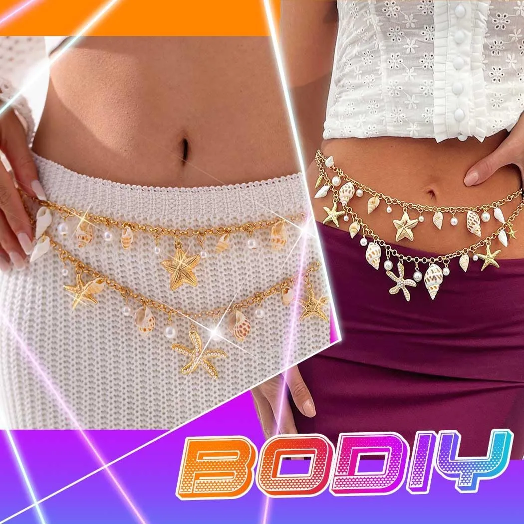 BODIY Gold Waist Chain Starfish Belly Chain Seashell Bikini Chain Summer Beach Waist Accessories for Women