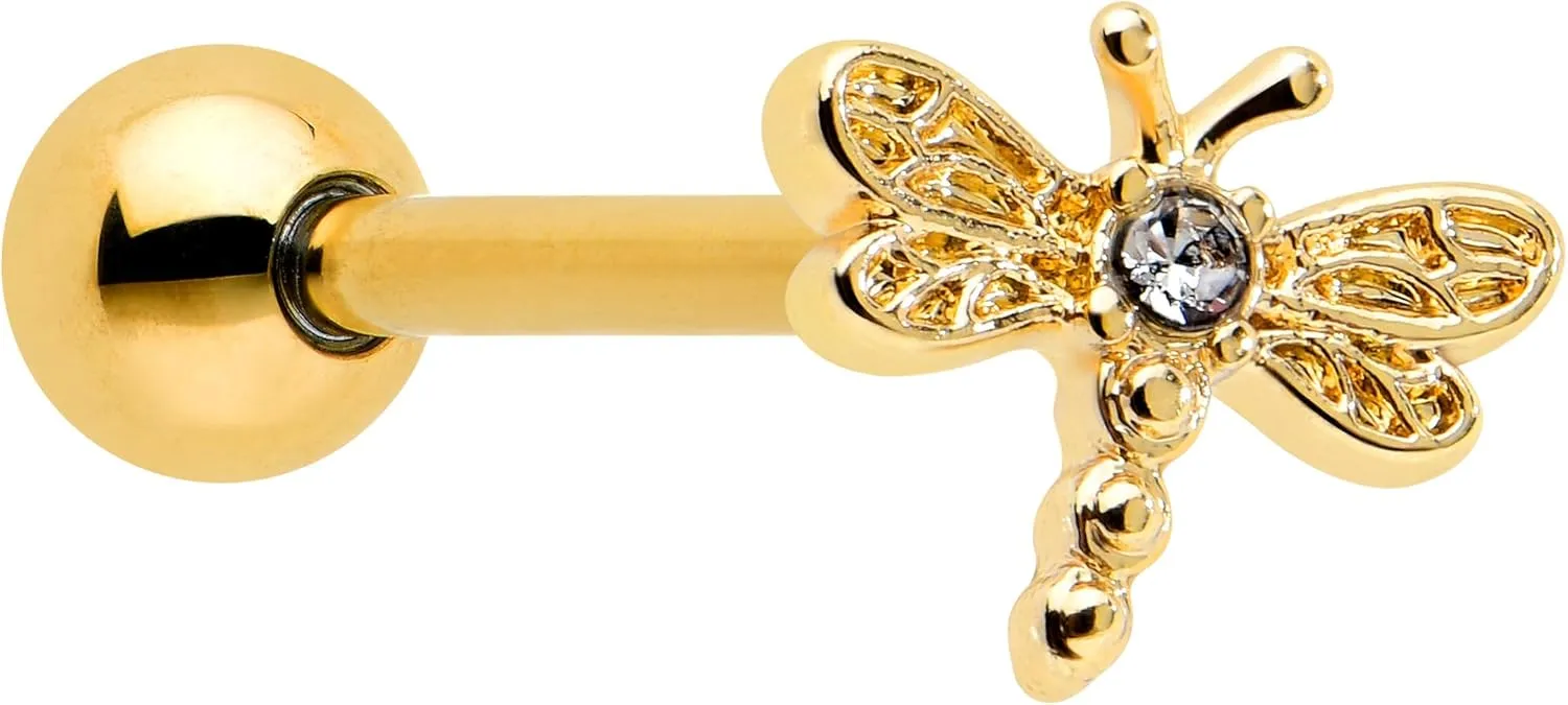 Body Candy 14G Women 316L Surgical Steel Bright Flying Dragonfly Barbell Tongue Ring Body Piercing Jewelry 5/8