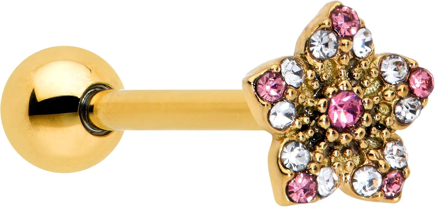 Body Candy 14G Women 316L Surgical Steel Bright Texture Star Barbell Tongue Ring Body Piercing Jewelry 5/8