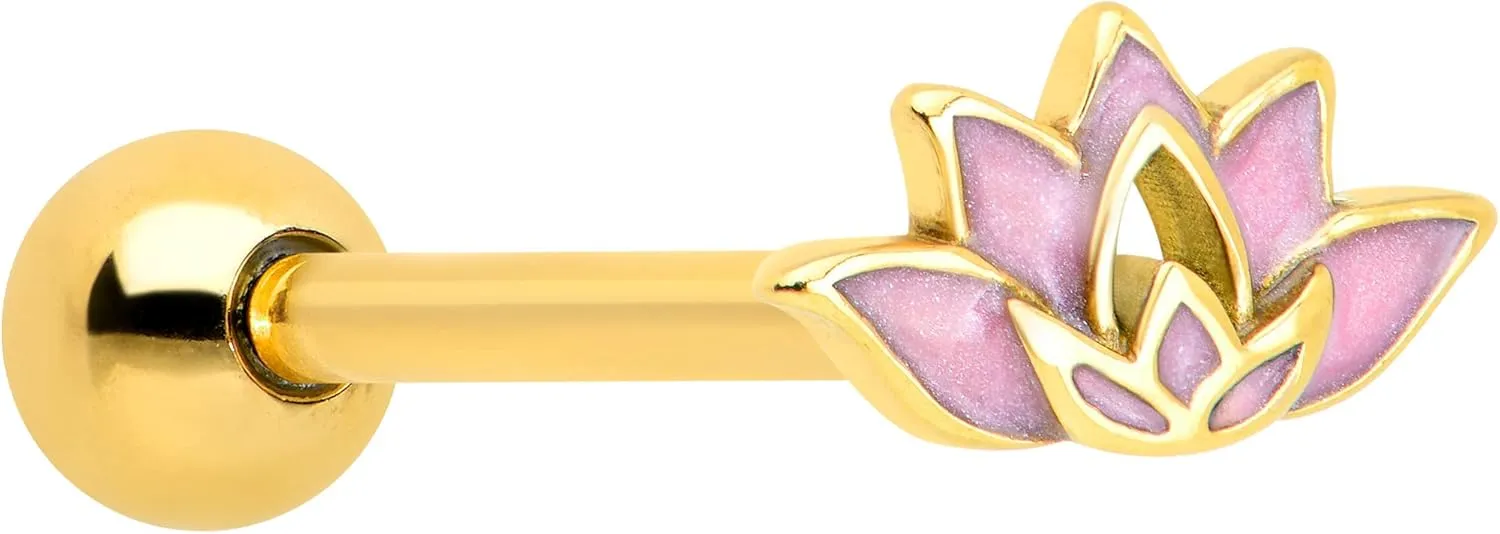 Body Candy 14G Women Stainless Steel Bright PVD Lotus Pink Barbell Tongue Ring Body Piercing Jewelry 5/8