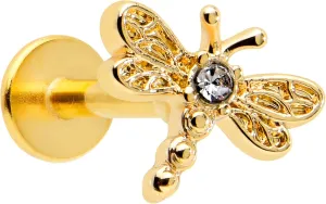 Body Candy 16G 316L Stainless Steel Bright Flying Dragonfly Clear Accent Labret Monroe Lip Ring Tragus 8mm