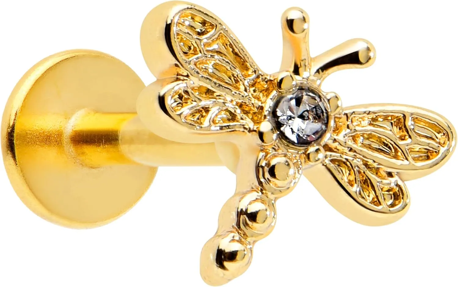 Body Candy 16G 316L Stainless Steel Bright Flying Dragonfly Clear Accent Labret Monroe Lip Ring Tragus 8mm