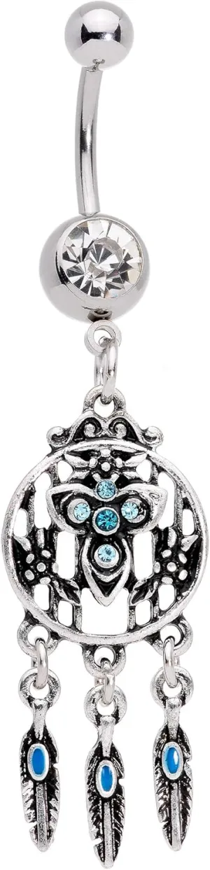 Body Candy 316L Steel Navel Ring Piercing Bright Southwest Flower Dreamcatcher Dangle Belly Button Ring