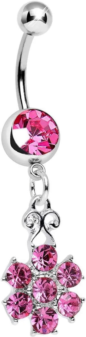 Body Candy Pink Potted Peony Flower Dangle Belly Ring