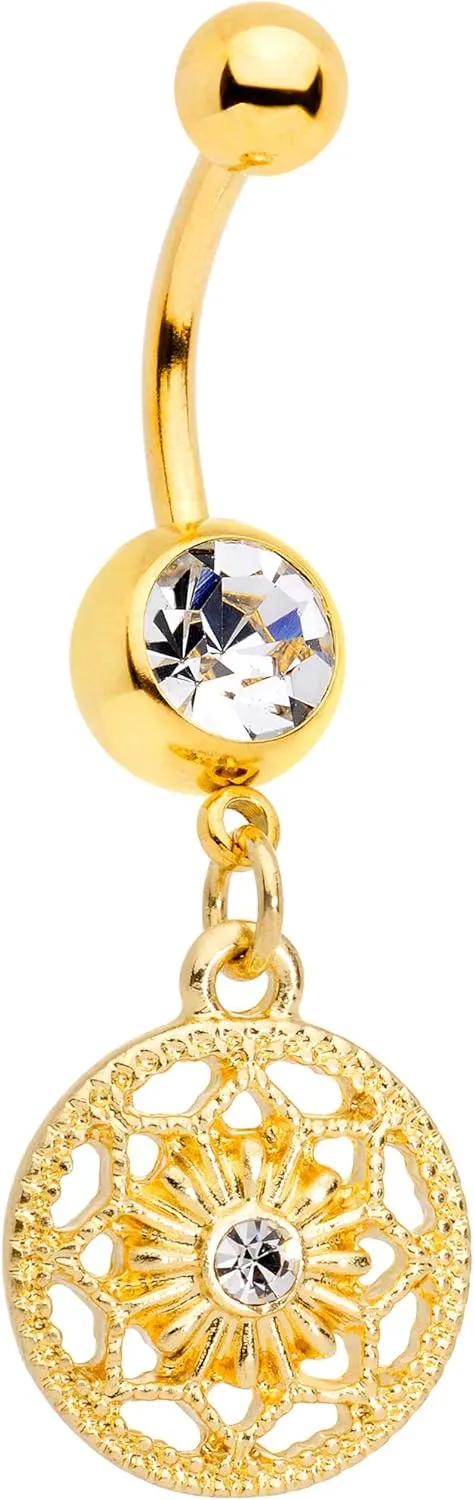 Body Candy Plated Steel Navel Ring Piercing Clear Accent Bright Snowflake Dangle Belly Button Ring