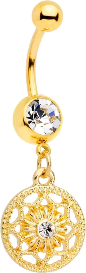 Body Candy Plated Steel Navel Ring Piercing Clear Accent Bright Snowflake Dangle Belly Button Ring