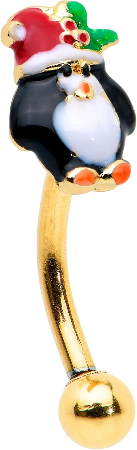 Body Candy Winter Holiday 16G Steel Bright Eyebrow Jewelry Cartilage Tragus Daith Conch Rook Christmas Penguin Eyebrow Ring 5/16