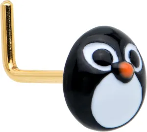 Body Candy Winter Holiday Womens 20G 7mm 316L Steel Bright L Shaped Nose Ring Christmas Penguin Nose Stud Body Piercing Jewelry